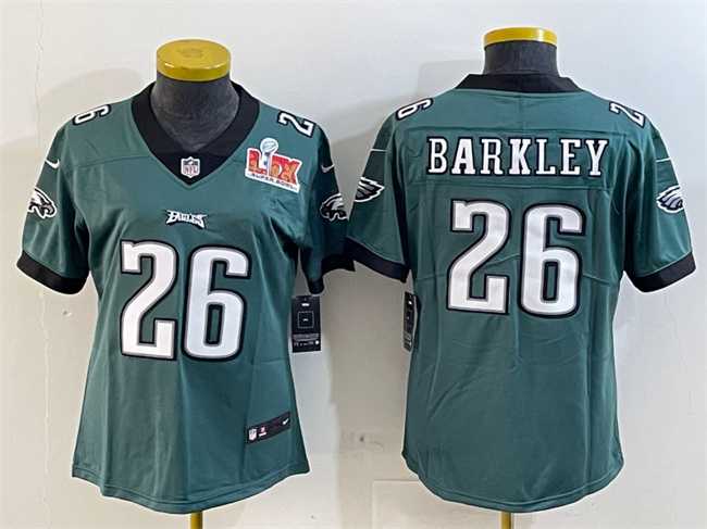 Womens Philadelphia Eagles #26 Saquon Barkley Green 2025 Super Bowl LIX Patch Vapor Untouchable Limited Stitched Jersey(Run Small)